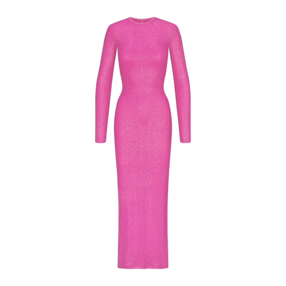 Skims Soft Lounge Fuchsia Shimmer Crew Neck Long Dress Size XL - Worn Once